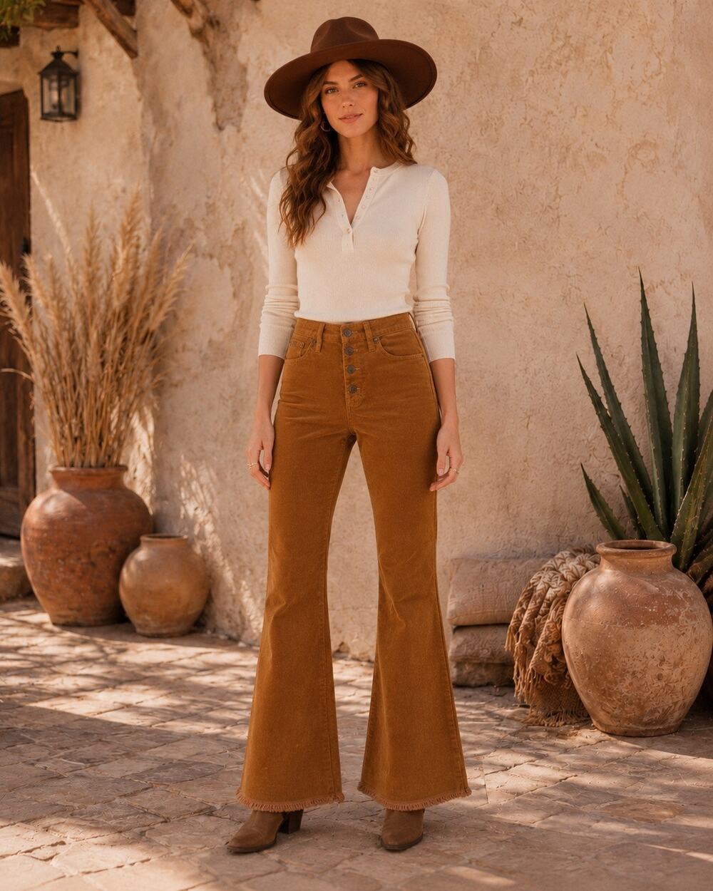 Madewell Callie Demi-Boot Corduroy Pants 26 Button Fly Raw Hem 70’s Inspired